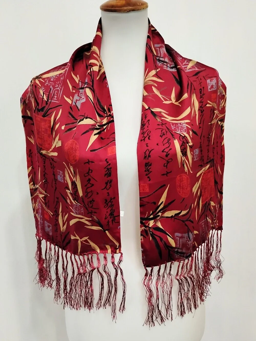 FRINGED SILK SATIN SCARF NWOT